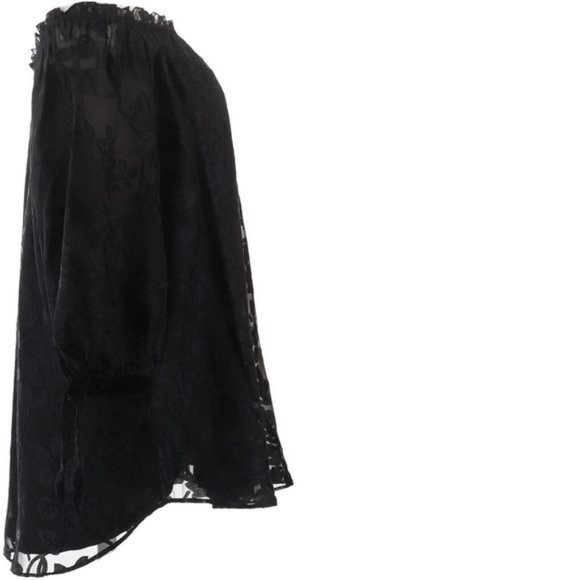 Colleen Lopez MED Black Semi Sheer Burnout Convertible Neck Blouson Top Ties NWT - Picture 5 of 9